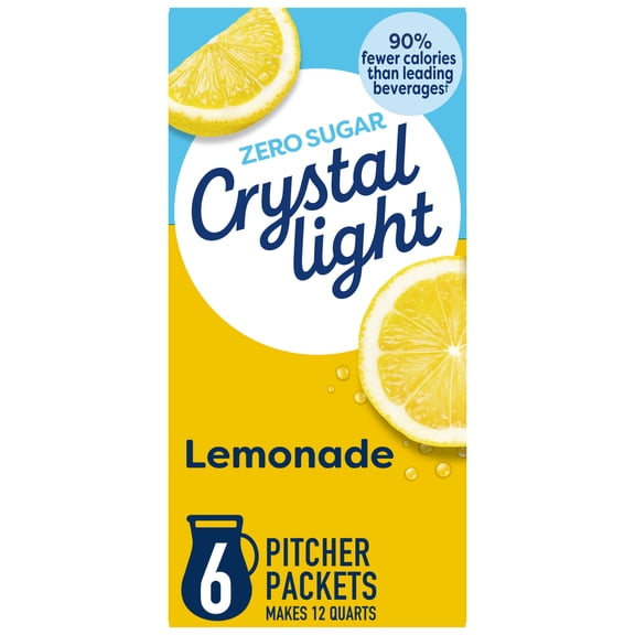 Crystal Light Drink Mix, 6 Pitcher Packets, for Flavorful Hydration and Shareable Refreshment, Lemonade, Natural Flavor with Other Natural Flavor, Zero Sugar, Low Calorie, 3.2 oz