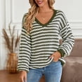 thumbnail image 2 of Jersey para mujer jersey cálido suéter clásico a rayas simples traje de vacaciones con cuello en V, 2 of 8