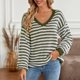 thumbnail image 3 of Suéter Suéter clásico a rayas Estilo casual Mujer Traje de vacaciones simple (Verde M) Ygjytge Verde T M para Mujer, 3 of 7