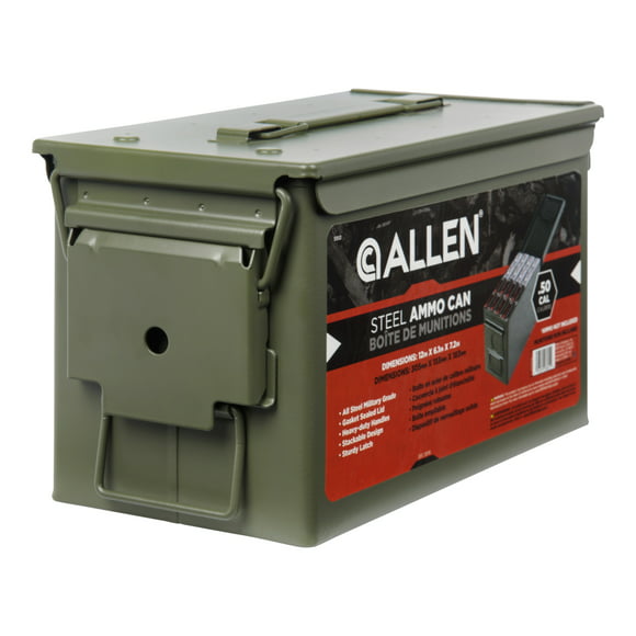 Allen Company Classic Steel Ammo Box - Large, Lockable, And Waterproof Ammo Storage For .50 Cal. - Shooting Accessories - Army Green Metal Container