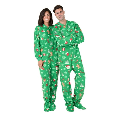 Footed Pajamas - Tis The Season Adult Fleece - Walmart.com