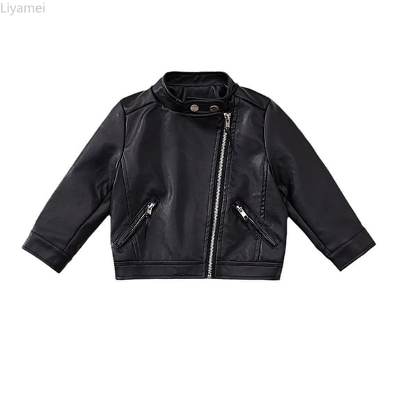 Liyamei Kids Leather Motorcycle Jacket with Lapel for Fall Fashion Wear Size 4-5 Years