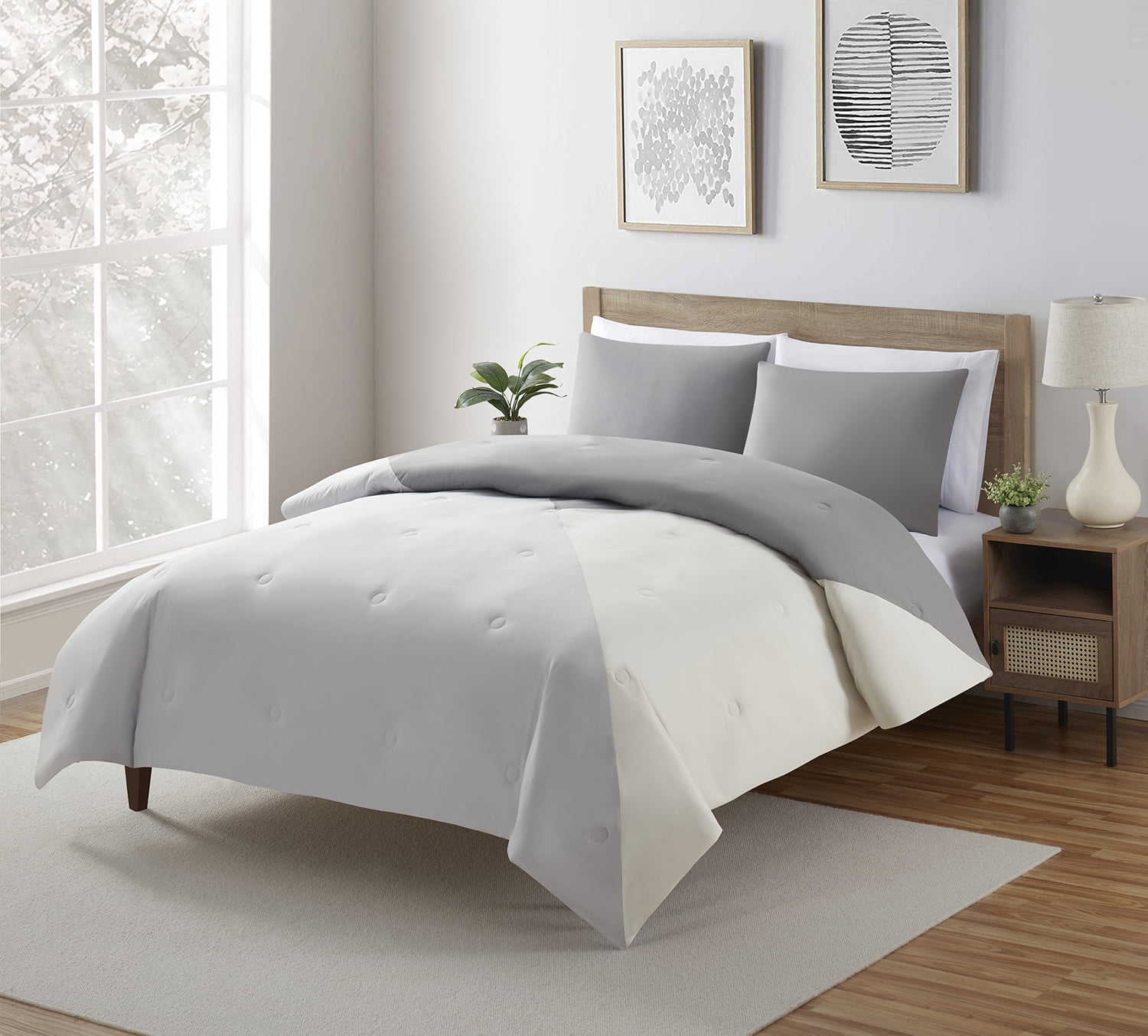 Serta So Soft 3-Piece Gray Reversible Comforter Set, Full/Queen