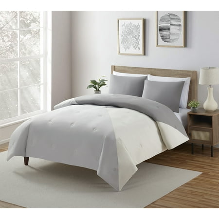 Serta So Soft 3-Piece Gray Reversible Comforter Set, Full/Queen