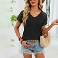 thumbnail image 6 of Womens Tops Trendy Sawvnm Women‘s Casual Fashion Solid Color Summer V-Neck Short Sleeve Blouses Shirts Top Blouses for Women Black XL, 6 of 9