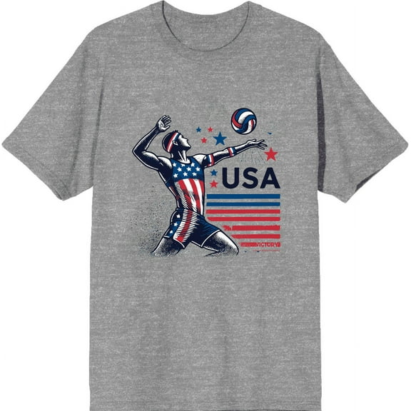 USA Volleyball Adult Heather Gray Crew Neck Short Sleeve Tee-Medium