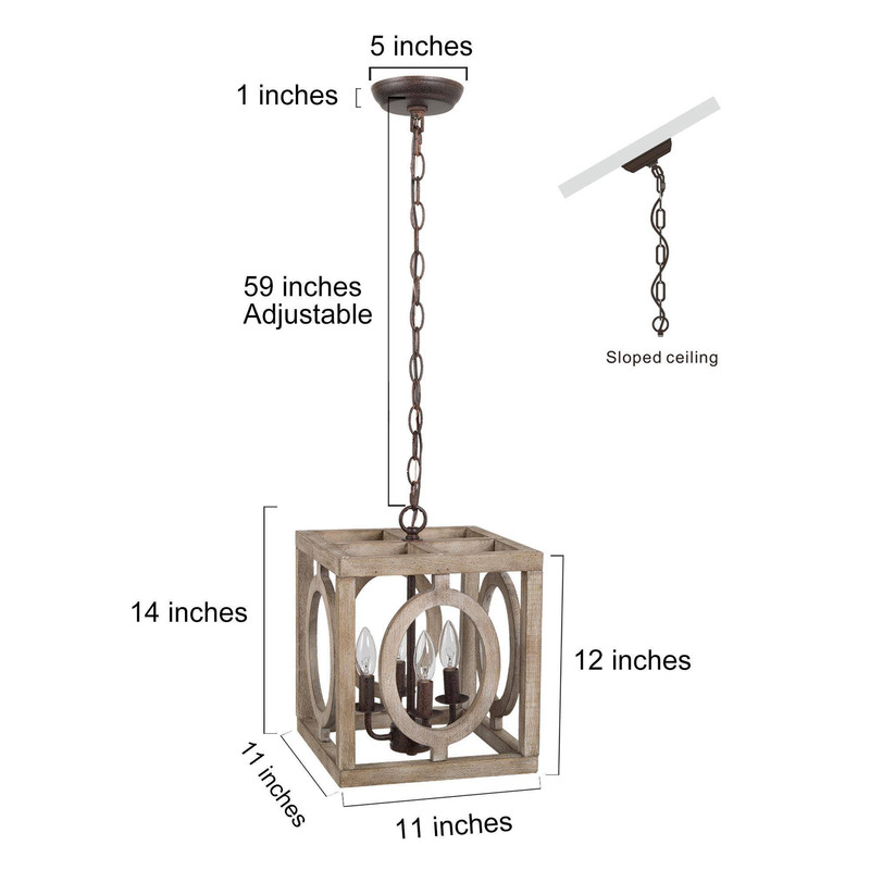 LNC Arisaema 4-Light Farmhouse Pendant Light in Rustic Iron and Weathered Wood Finish