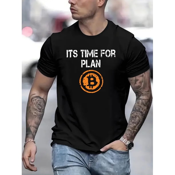 IT'S TIME TO MAKE PLANS Print Men'S Crew Neck Short Sleeve T-shirt, Polyester Casual Summer Tee, Regular Fit, Slight Stretch, 180g/m², Adult, Patterned, Crew Neck