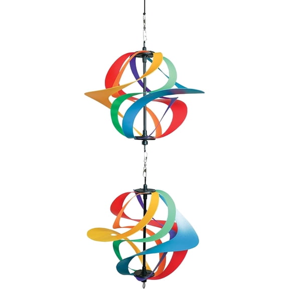 In the Breeze 2481— Rainbow Poly Double Vortex Spinner — Mesmerizing and Colorful Hanging Wind Spinner