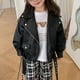 thumbnail image 2 of Gibobby Chaqueta de invierno para niñosAbrigo infantil Primavera y otoño Nueva motocicleta Chaqueta corta de cuero para niños y niñas con terciopelo(Negro, 6-7 Años), 2 of 5
