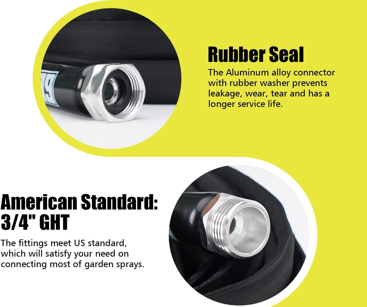 Garden Hose 50FT x 5/8” Flexible Lightweight Garden Flat Water Pipe with 3/4”Solid Fittings for Watering Flowers/Lawns Car Wash Pet Washing