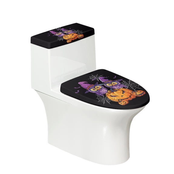 HELLHERO Merry Christmas Owl Pumpkin Design Toilet Lid Cover of 2-Piece Elastic Edge Toilet Protector Cover Stays in Place Bathroom Supplies