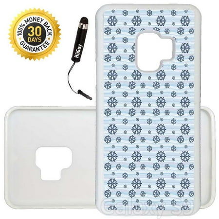 - Custom Galaxy S9 Case (Snowflakes Blue Pattern) Edge-to-Edge Rubber White Cover Ultra Slim | Lightweight | Includes Stylus Pen by Innosub