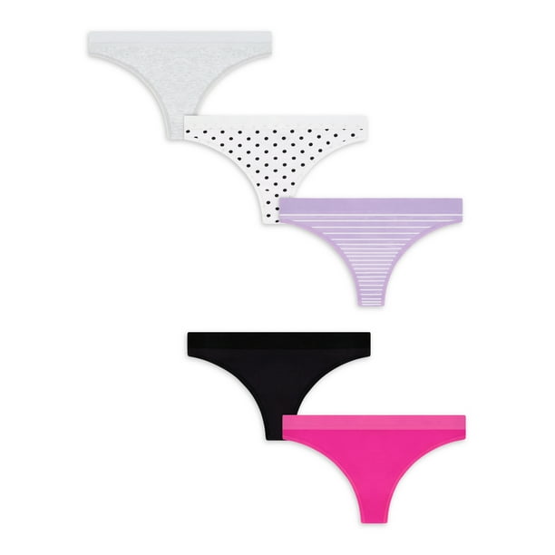 No Boundaries Womens Cotton Thong, 5 Pack, Panties, Womens Underwear