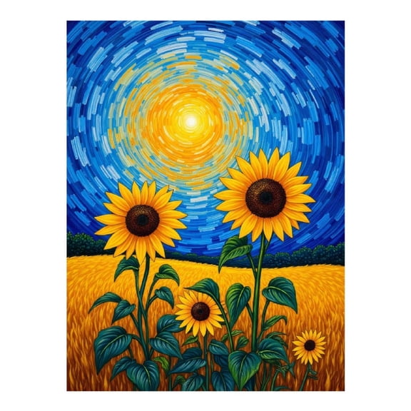 Diamond Art Kit for Adults, Sunflower Field Under Starry Sky Diamond Painting for Adults Beginners, DIY Diamond Art Painting Kits, 5D Diamond Painting Crafts for Home Decor 12x16 Frameless