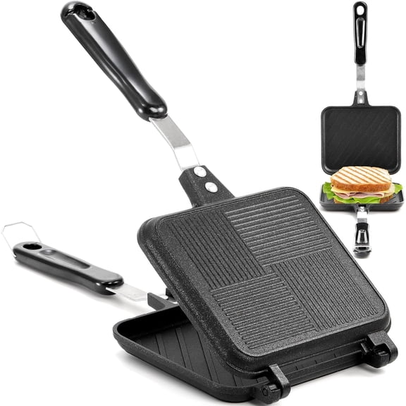 Hot Sandwich Maker, Grilled Press with Handle, Stovetop Toasted Maker Aluminum Flip Pan for Home, Kitchen, Breakfast