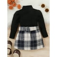 thumbnail image 5 of Musuos Kids Girls Dress Suit 1-5T Long Sleeve High Neck Knitting Tops Plaid Print Half Dress Waist Belt, 5 of 10