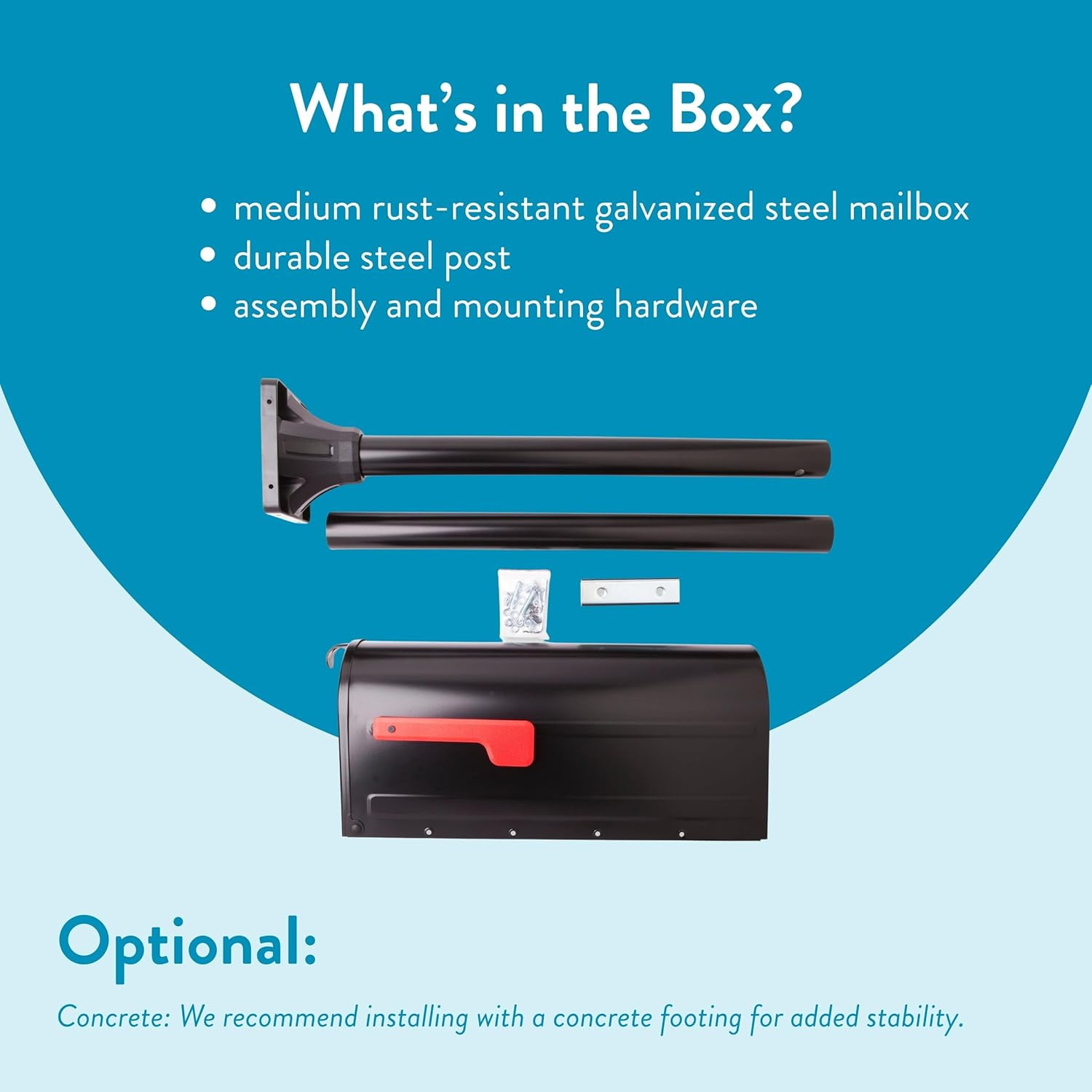 7680B-10 MB1 Mount Mailbox and In-Ground Post Kit, Medium, Black