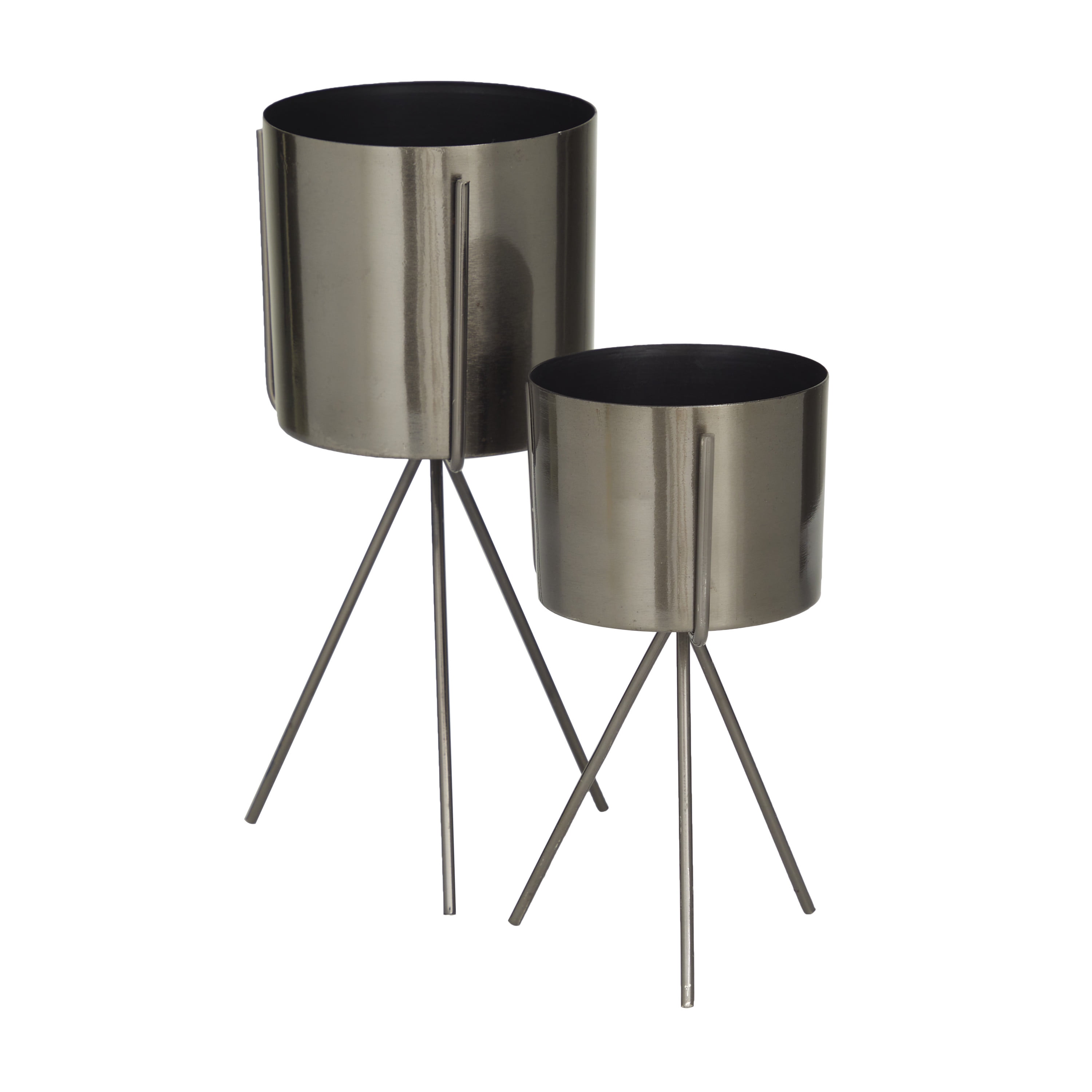 CosmoLiving by Cosmopolitan 12", 9"H Small Dark Gray Metal Planter with Removable Stand (2 Count)