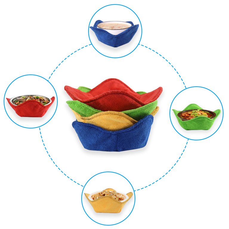 Microwave Bowl Cozy Huggers Set of 4 - Durable and Reliable - for Hot and Cold Bowls, Plates and Dishes Bowl Holder for Microwave - Bowl Cozies Ideal