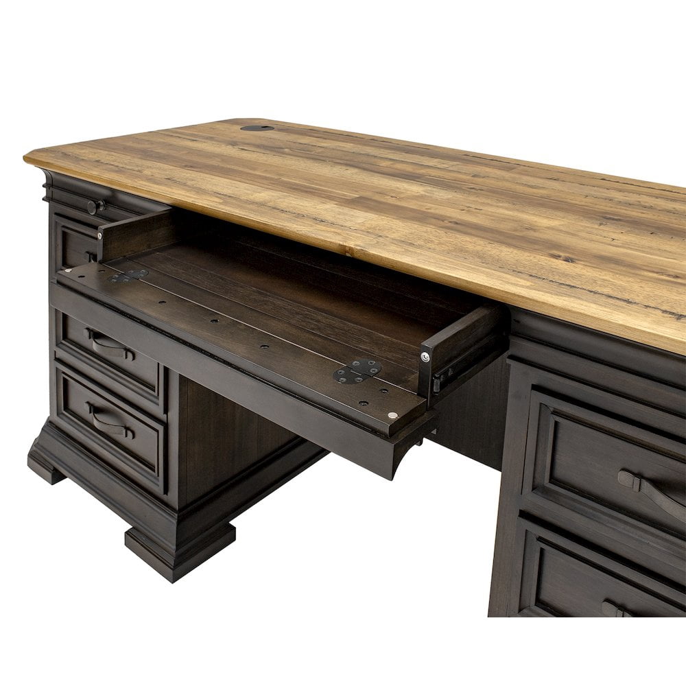 Double Pedestal Executive Desk Solid Wood Plank Top Fully Assembled Brown