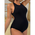 thumbnail image 4 of Women Swimsuit Solid Ribbed Monokini Swimwear Scoop Neck Low Back Bathing Suit, 4 of 7