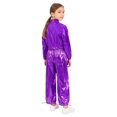 thumbnail image 7 of iiniim 2Pcs Girls Dance Outfits Jazz Hip Hop Dance Metallic Cropped Jacket Pants Set Modern Dancewear Purple 6, 7 of 7