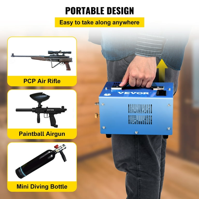 VEVOR PCP Air Compressor, 4500PSI Portable PCP Compressor, 12V DC/110V AC  PCP Airgun Compressor Manual-stop, w/External Power Adapter, Built-in Fan,  Suitable for Paintball, Air Rifle, Scuba Bottle