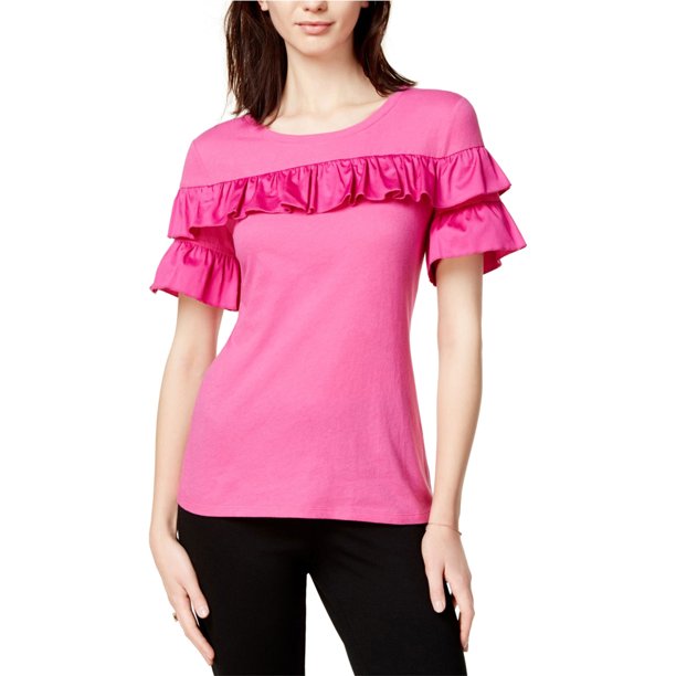 maison Jules Camiseta básica con volantes para mujer, rosa, pequeña