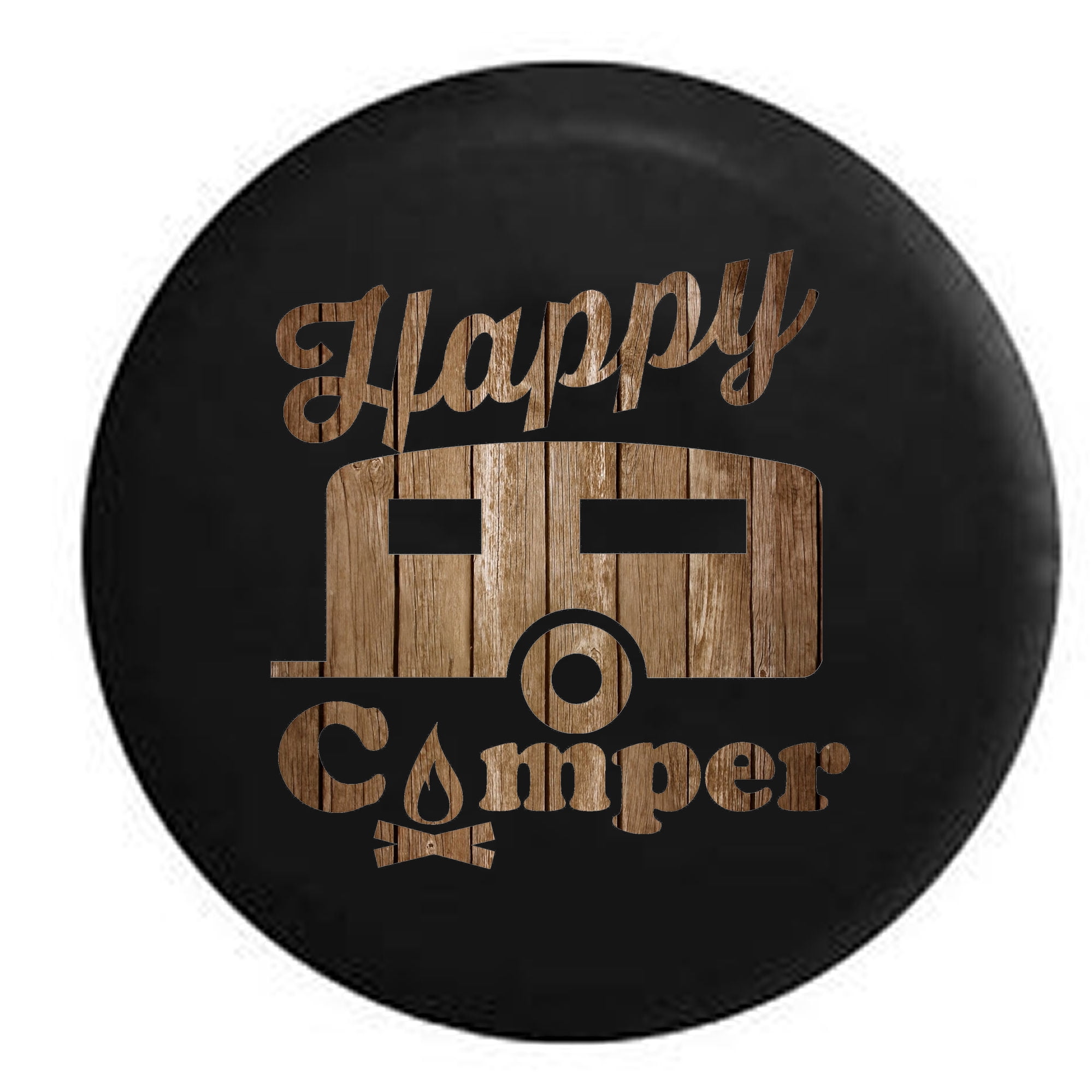 Happy Camper Campfire Distressed Wood Spare Tire Cover for Jeep RV 29