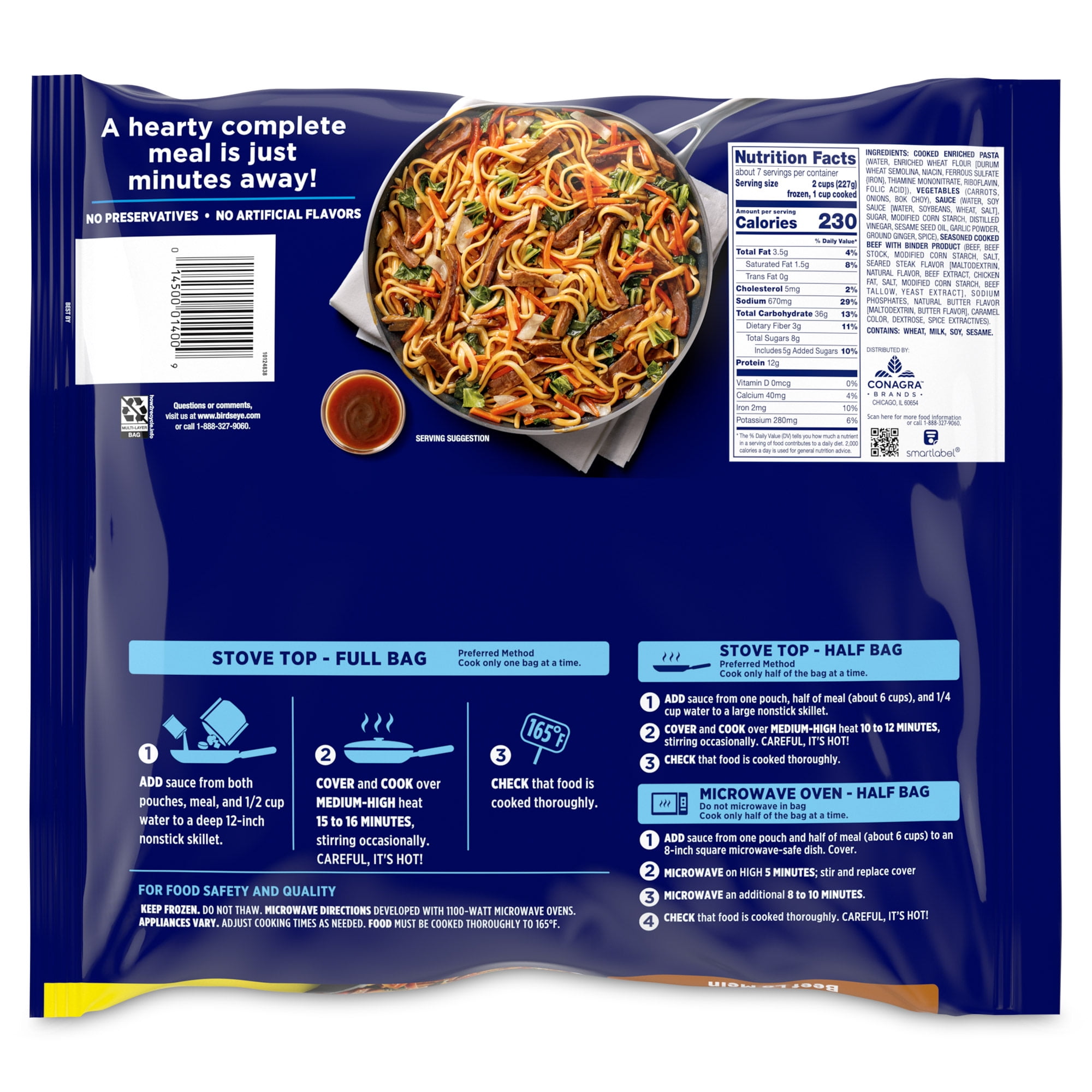 Birds Eye Voila! Beef Lo Mein Skillet Meals, Frozen Meal, 54 oz. Value Size Bag
