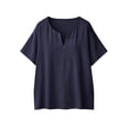 thumbnail image 5 of Summer Linen Tops for Women Oversized V Neck Cotton Linen Short Sleeve T Shirts Casual Solid Lightweight Breathable Comfy Tee Shirt, 5 of 6
