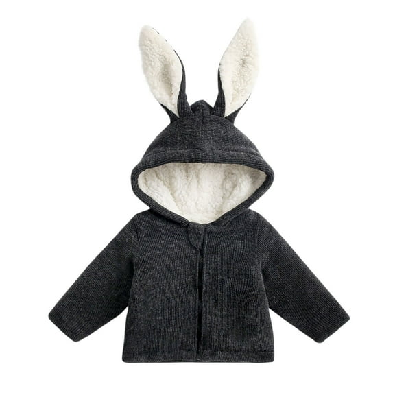 Kids' Rabbit Ear Hooded Jacket 6M-6Y Boys Girls Sherpa Fleece-Lined Knit Hoodie Casual Fall Winter Warm Outerwear for Play Wear