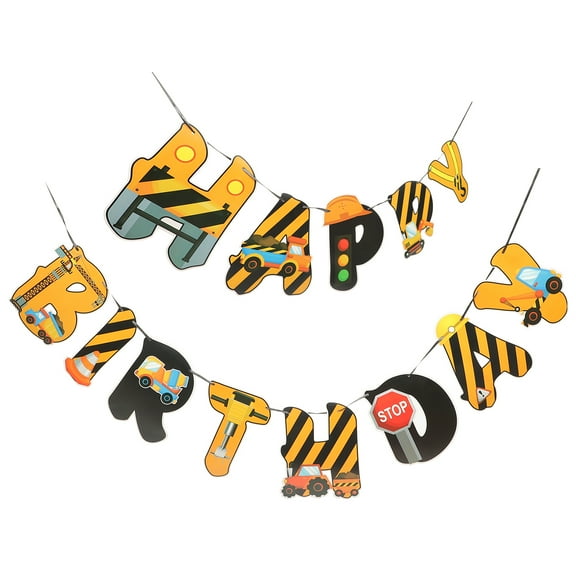 1 Set of Construction Car Banner Paper Hanging Banner Kids Children Birthday Party Decoration