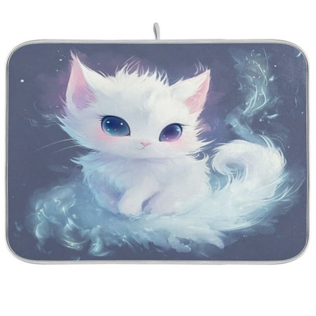 

Kitchen Drying Mat 16x18In Drying Dish Mat Dish Drying Mats Kitchen Countertop Multi-Function Drain Drying Mat Kitchen Table Lovely Cartoon White Cat