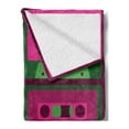 thumbnail image 2 of Old School Soft Flannel Fleece Throw Blanket, Cool and Vintage Cassettes Retro Technology in Bicolour Tones, Cozy Plush for Indoor and Outdoor Use, 70" x 90", Dark Magenta Fern Green, by Ambesonne, 2 of 5