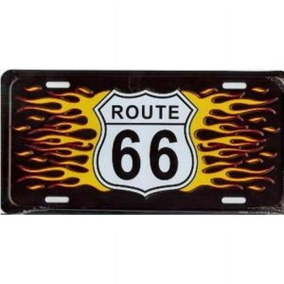 Route 66 with Flames License Plate