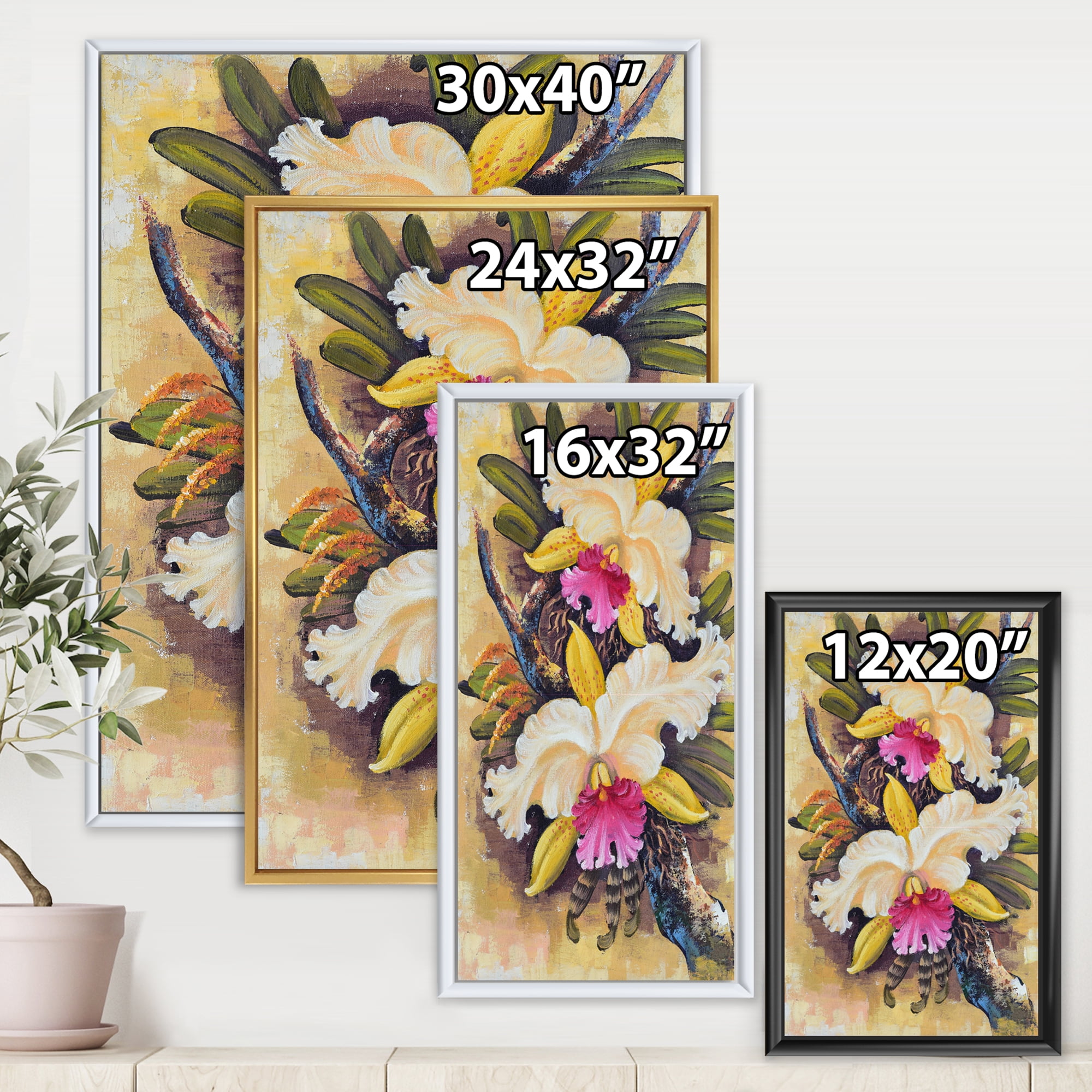 Designart 'Ancient Forest Orchids II' Traditional Framed Canvas Wall Art Print