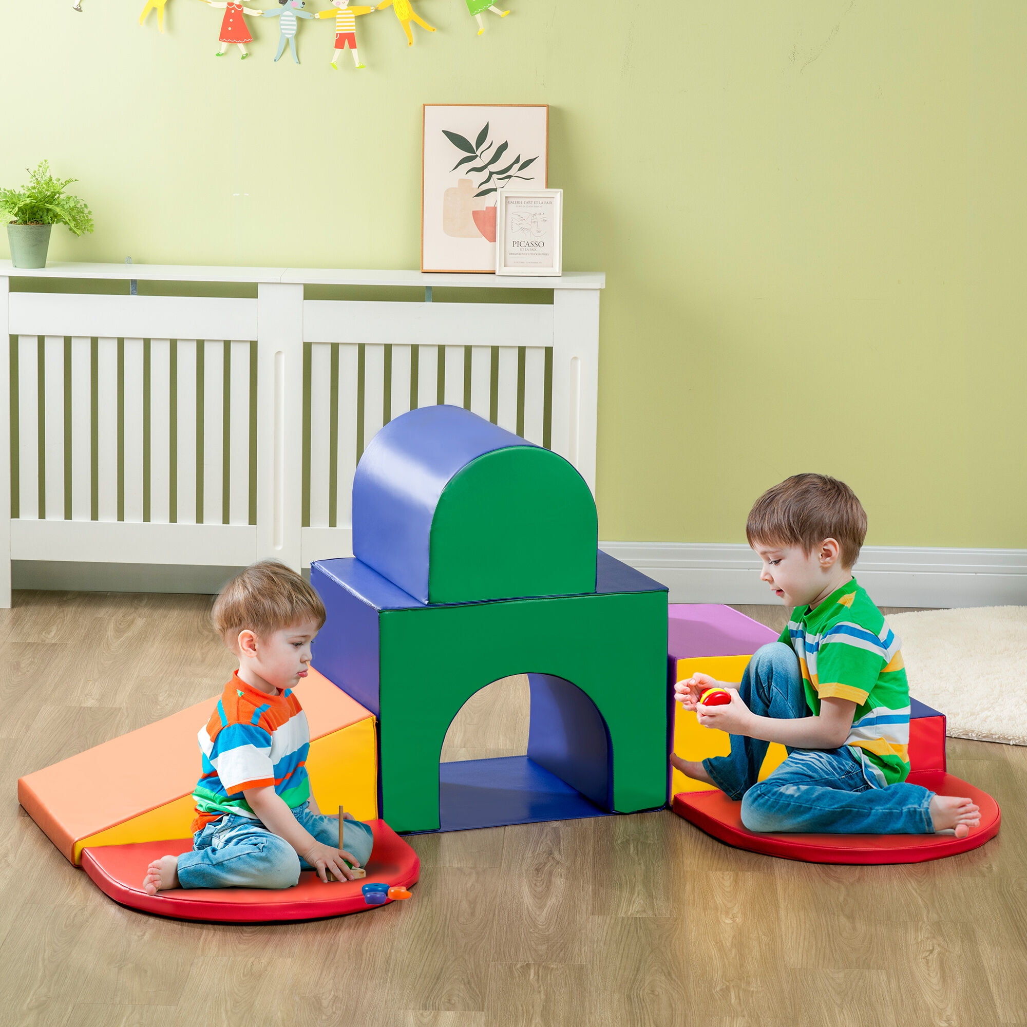 Soft Play Mat Qaba 7-Piece Baby Soft Play Equipment, Toddler Climber for Creativity and Shape Discovery, with Easy-to-Clean Surface, Climbing Toy for Toddlers, Multicolored,Baby Play Mat