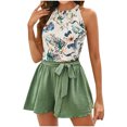 thumbnail image 4 of Birdeem Blouses pour Femmes Ensemble Deux Pièces Sans Manches à Nœud Imprimé Col Suspendu Combinaison Shorts, 4 of 12