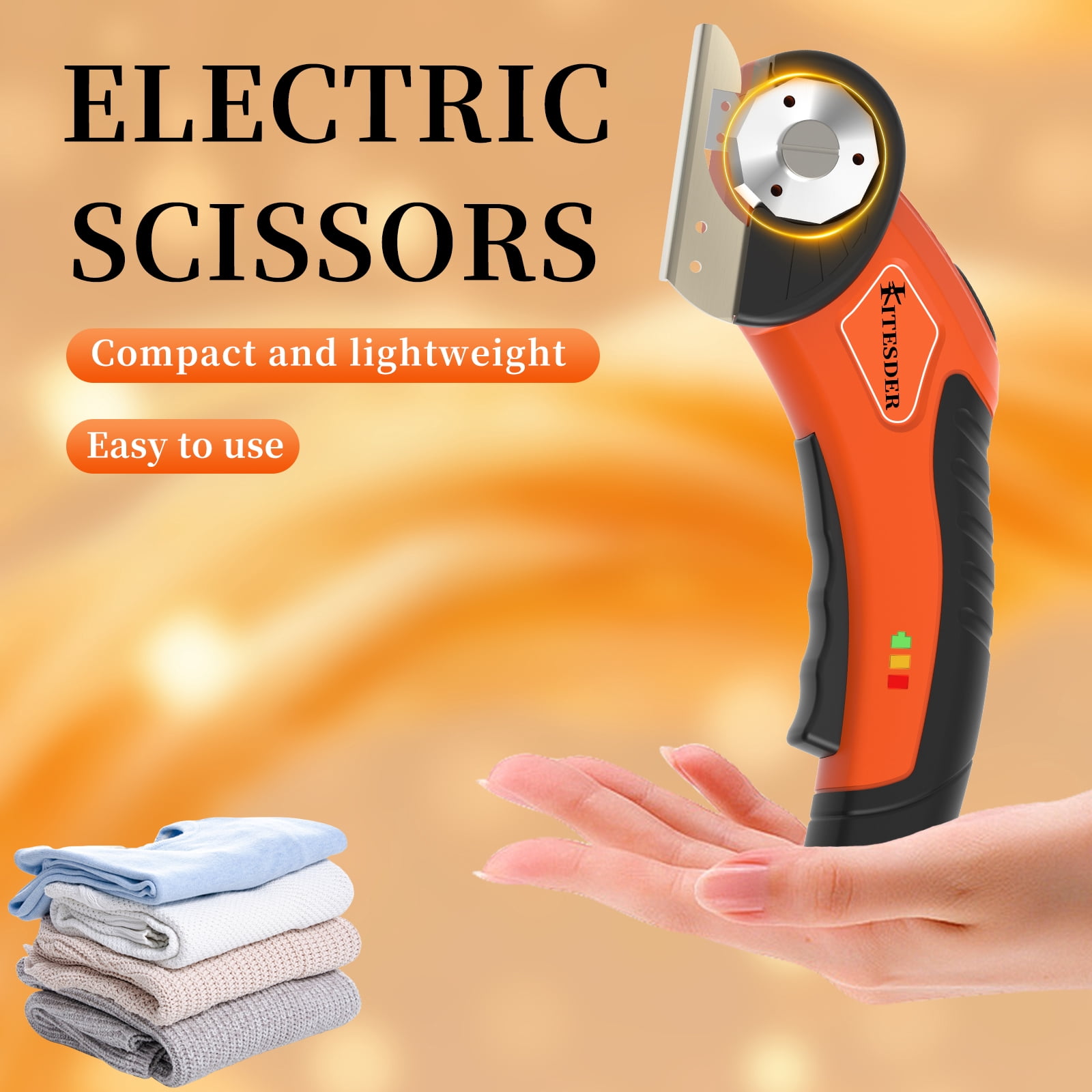 4V Cordless Electric Scissors, Rechargeable Box Cutter with Safety Lock & LED Light – Power Shears for Cardboard, Fabric, Carpet, Leather, Plastic