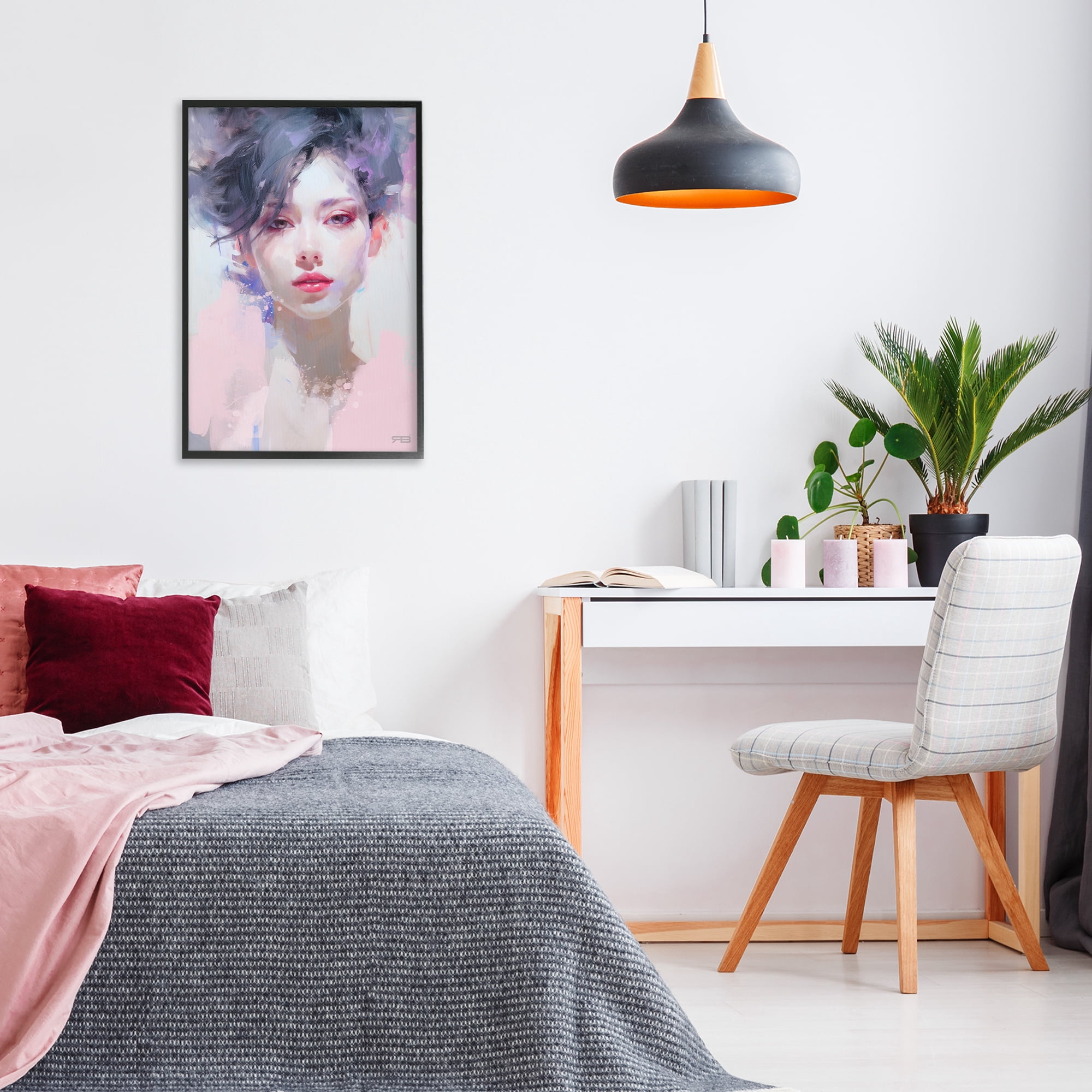 Stupell Industries Purple Haired Woman Novelty Painting Black Framed Art Print Wall Art, 20 x 30