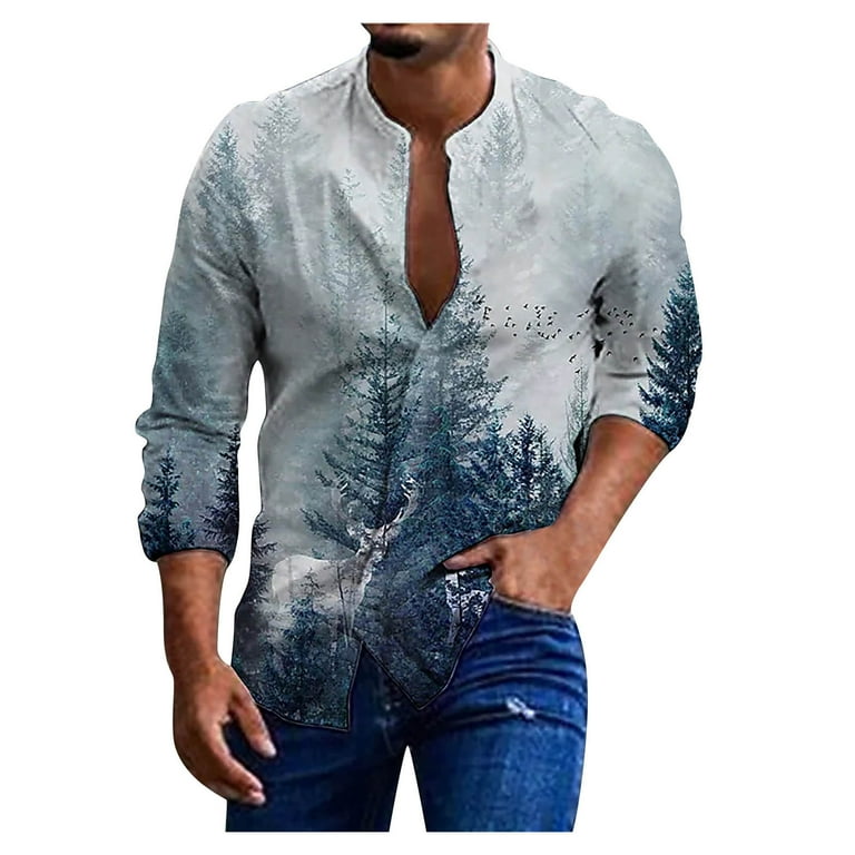Mens vintage solid color stand collar hotsell long sleeve loose casual t shirt