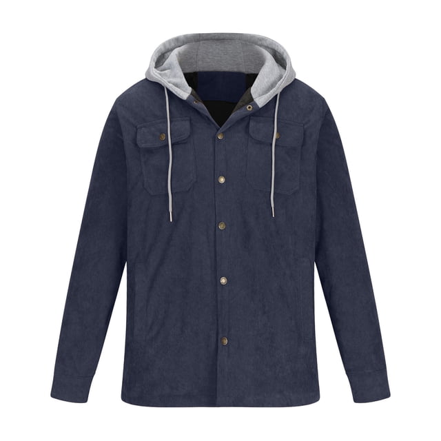KIHOUT Winter Warm Coats Men Button-up Cardigan Carry Pockets Solid Color Long Sleeve Hooded Jacket,Size M-5XL
