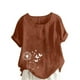 thumbnail image 1 of Vestidos Casuales Para Mujer, Blusas De Mujer De Moda Blusa informal de lino con cuello redondo, manga corta y botones para mujer, 1 of 4