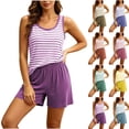 thumbnail image 7 of WIZUTIZ Women's Striped Loungewear Set with Built-in Pads Tank Top and Shorts Soft Modal Cotton Blend Sleepwear Comfy Pajama Set Summer Sleep 2 Piece, 7 of 7
