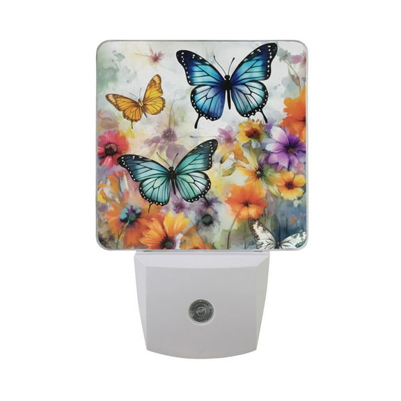 Oil Butterflies Flying LED Night Light Dusk to Dawn Sensor 2 Pack Plug-in Soft Light Nightlights for Bedroom Bathroom Nursery Hallway Kitchen