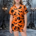 thumbnail image 2 of felwors Halloween Pajamas Short Sleeves Collared Tops Shorts 2pcs Outfits Halloween Nighie Gifts Preppy Clothes(6-7 Years,Orange), 2 of 5