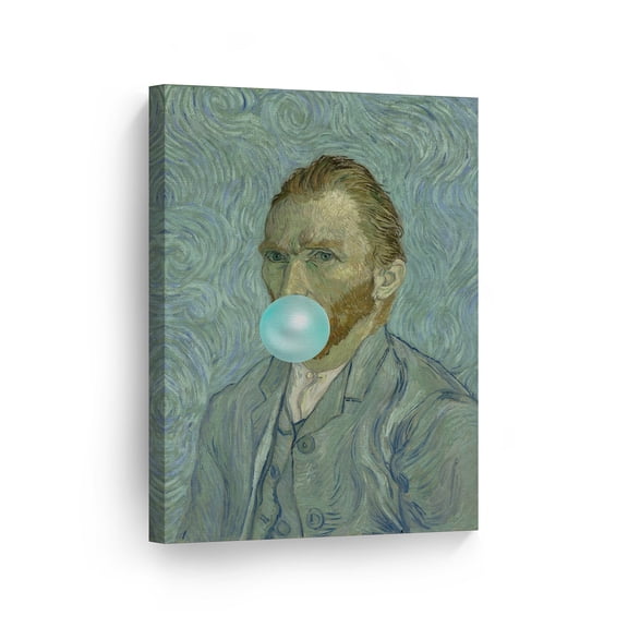 Smile Art Design Vincent Van Gogh's Masterpiece Self Portrait Teal Blue Bubble Gum Art CANVAS PRINT Famous Paintings Wall Art Classic Art Home Decor Made in USA 40x30
