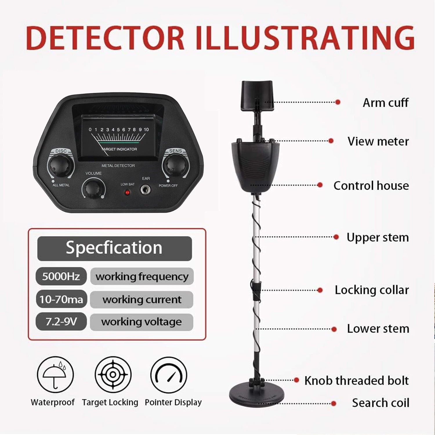 Metal Detector for Adults & Kids, Dual Mode All Metal/DISC, Adjustable Stem with Waterproof Coil, LCD Display for Beach Treasure Hunting & Outdoor Adventures
